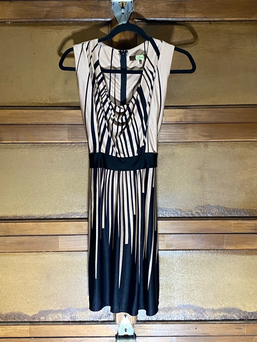 Eva Franco women’s Black and Cream Geometric Midi Dress Size 4